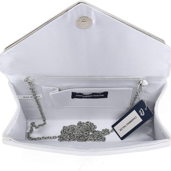 Faux Suede Clutch Bag Elegant Metal Binding Evening Purse for Wedding/Prom/Black - Picture 4 of 6